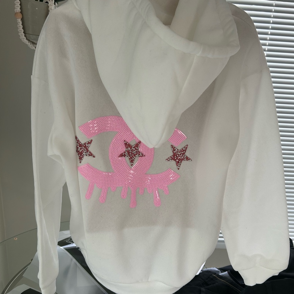 White Zip-Up Hoodie NWOT - Picture 3 of 5